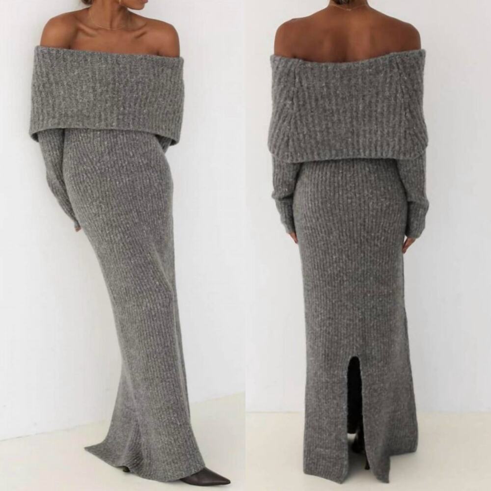 Rumored Gray Off-Shoulder Maxi Dress